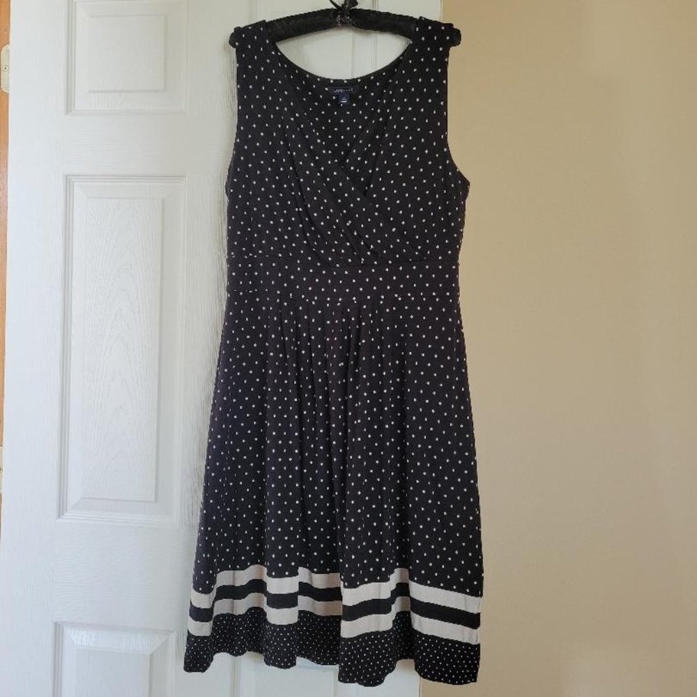 Lands' End Women's Navy L Polka Dot Knit Dress 14-16 Sleeveless Fit & Flare